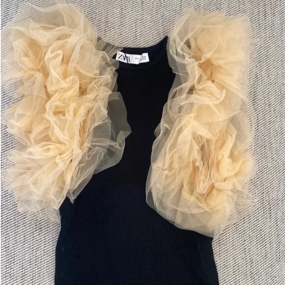 ZARA ribbed bodysuit with tulle trim NWT - Picture 4 of 6